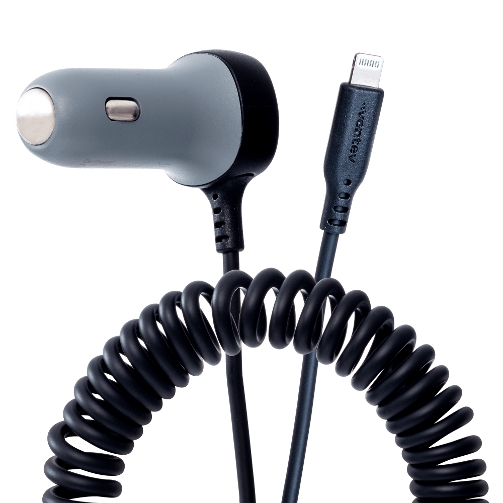 Ventev 27W ULTRAFAST Dual Car Charger with Apple Lightning Travel Cable by Ventev