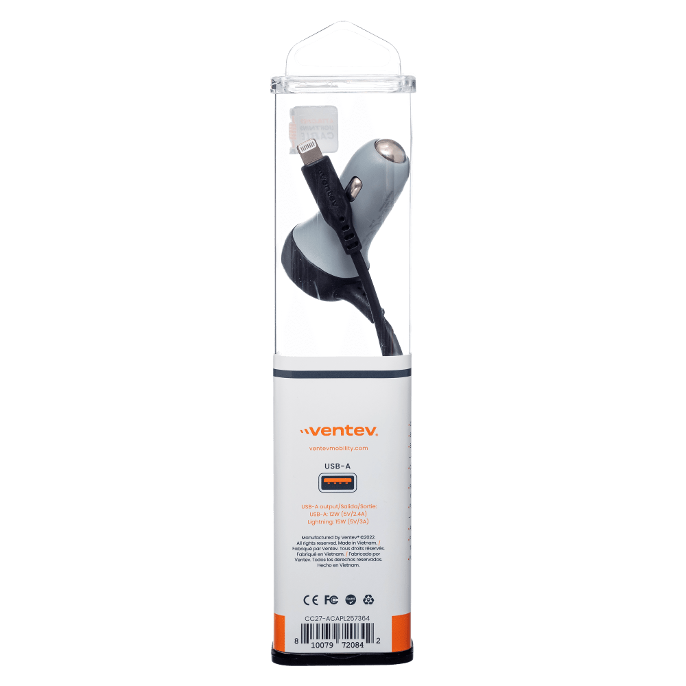 Ventev 27W ULTRAFAST Dual Car Charger with Apple Lightning Travel Cable by Ventev
