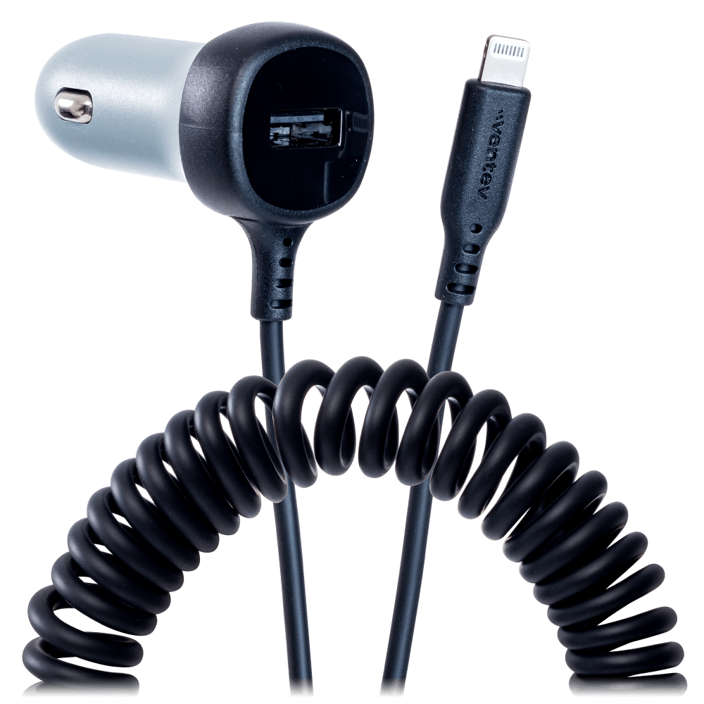 Ventev 27W ULTRAFAST Dual Car Charger with Apple Lightning Connected Travel Cable by Ventev