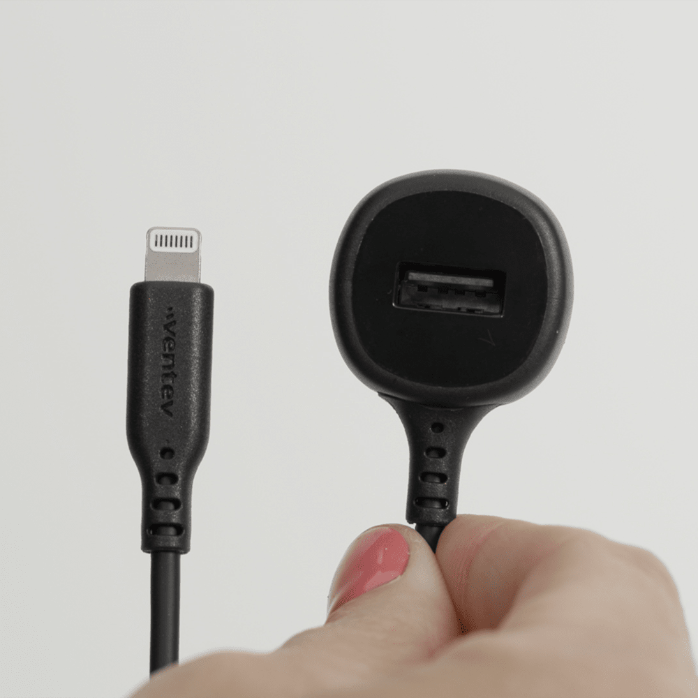 Ventev 27W ULTRAFAST Dual Car Charger with Apple Lightning Connected Travel Cable by Ventev