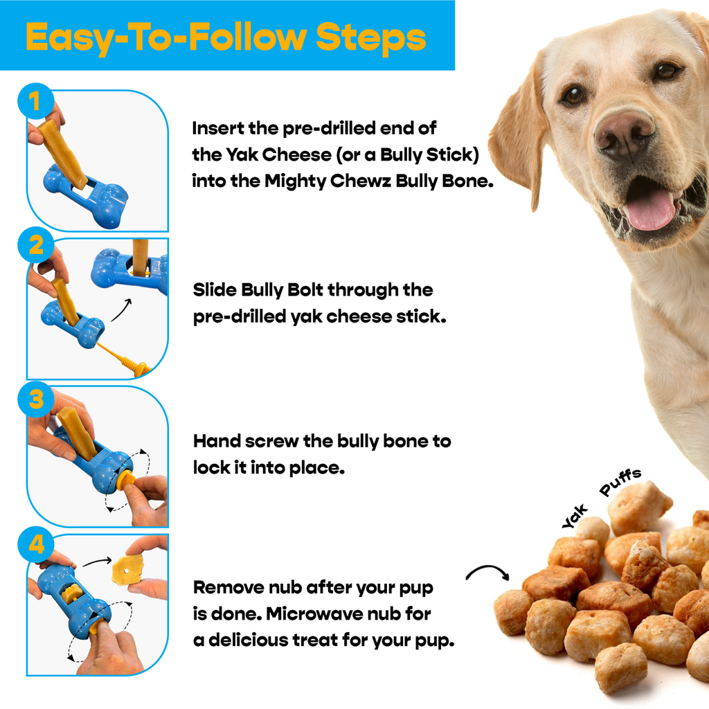 Large Yak Cheese, Bully Stick, and Bully Bone Pro Combo Pack by Mighty Chewz