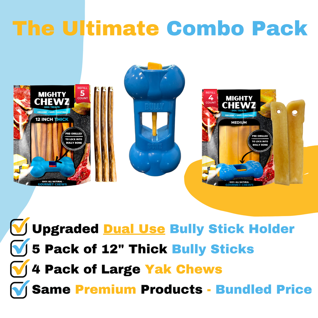Large Yak Cheese, Bully Stick, and Bully Bone Pro Combo Pack by Mighty Chewz