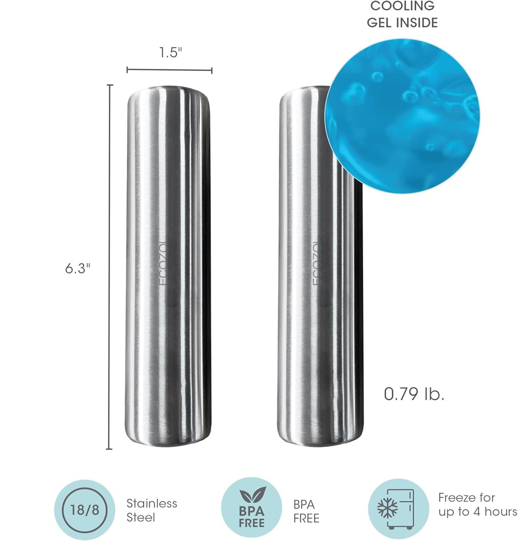 Stainless Steel Ice Packs for Lunch Bags and Coolers, 4 Pack Cylinder Shape