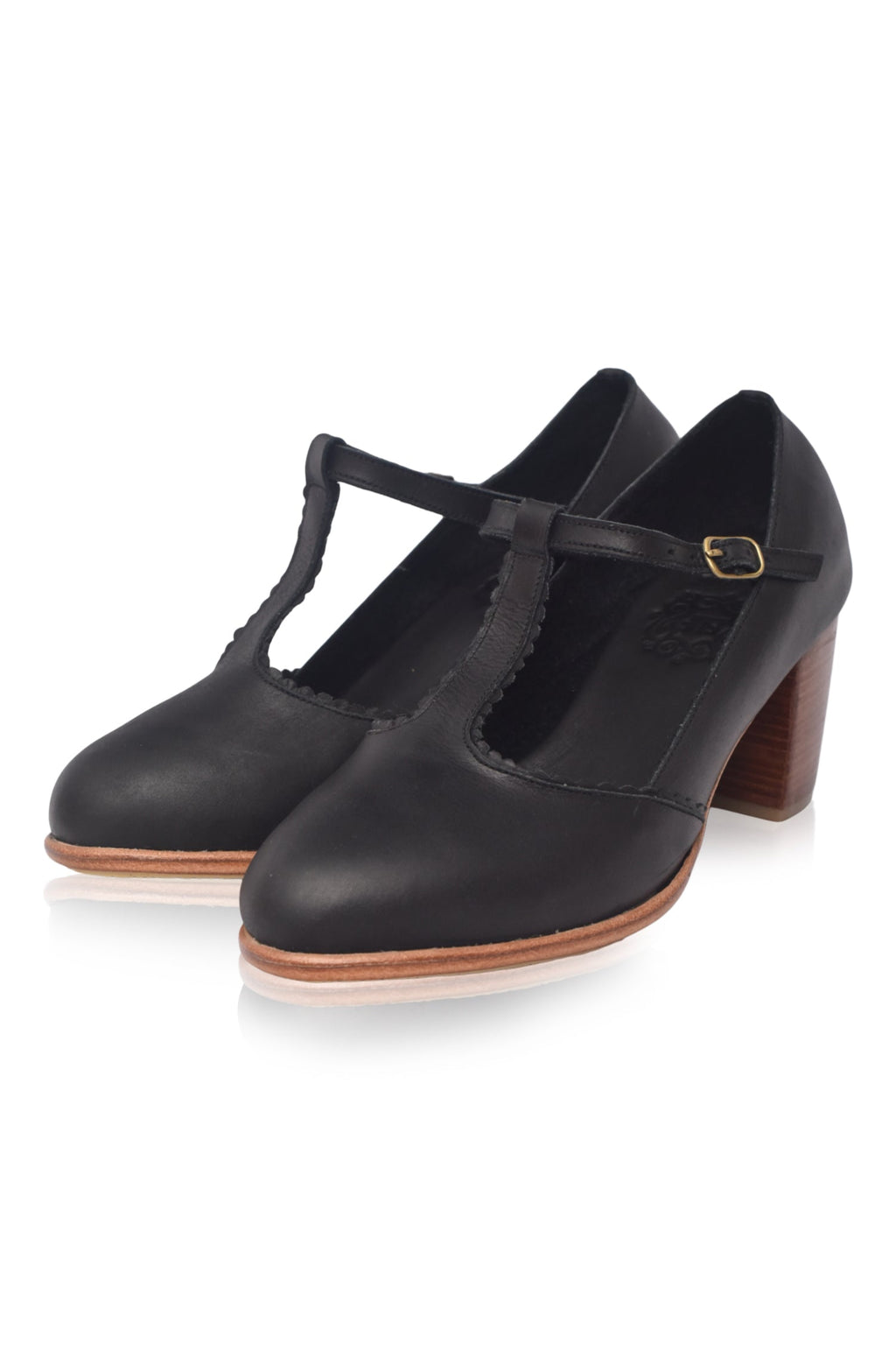 Dawn T-Strap Leather Heels