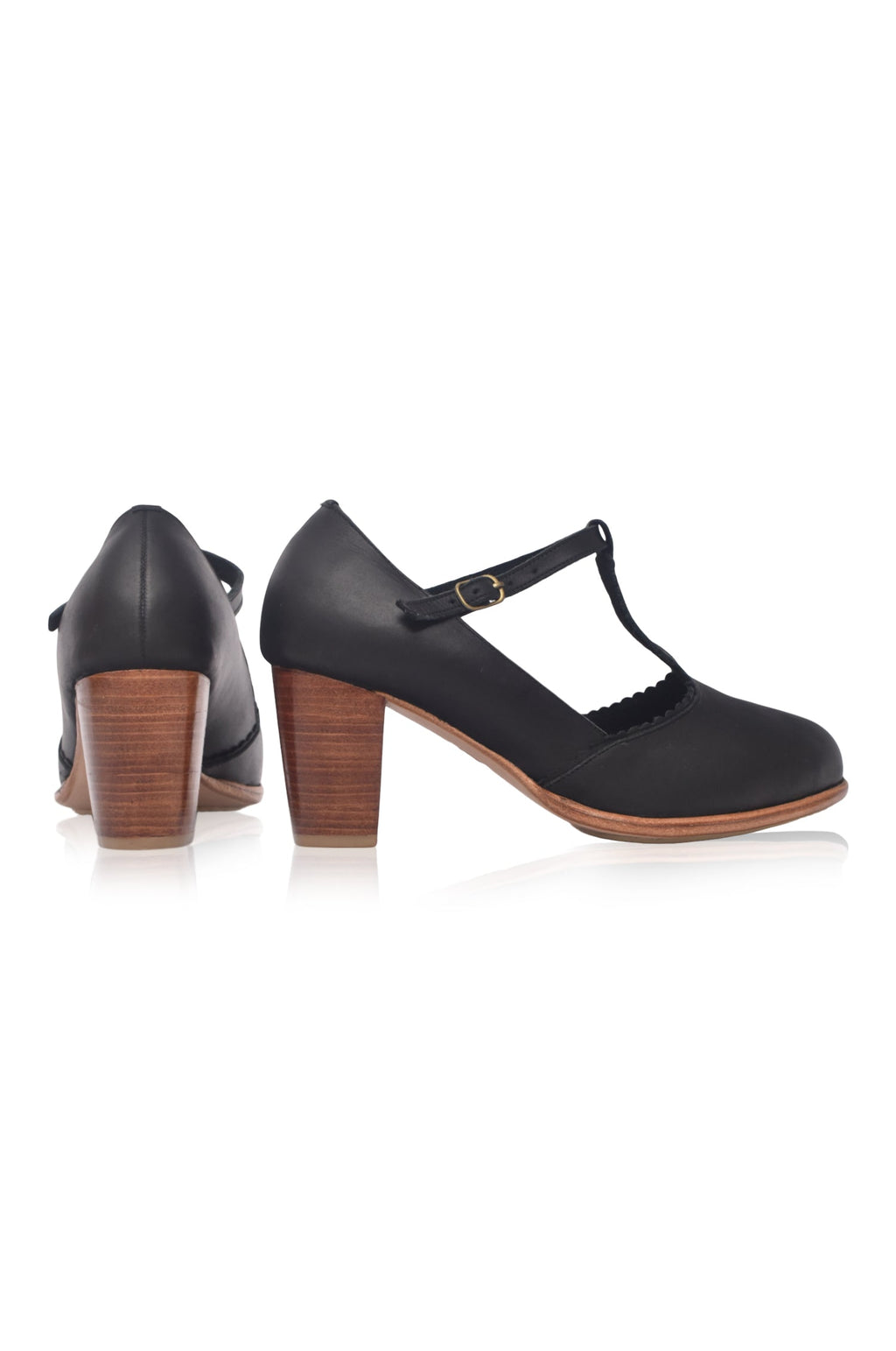 Dawn T-Strap Leather Heels