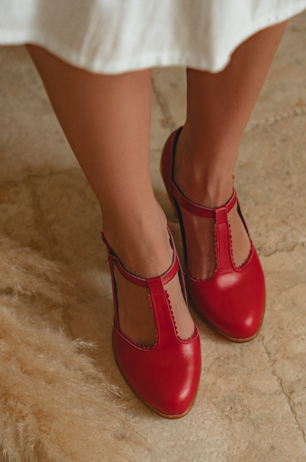 Dawn T-Strap Leather Heels
