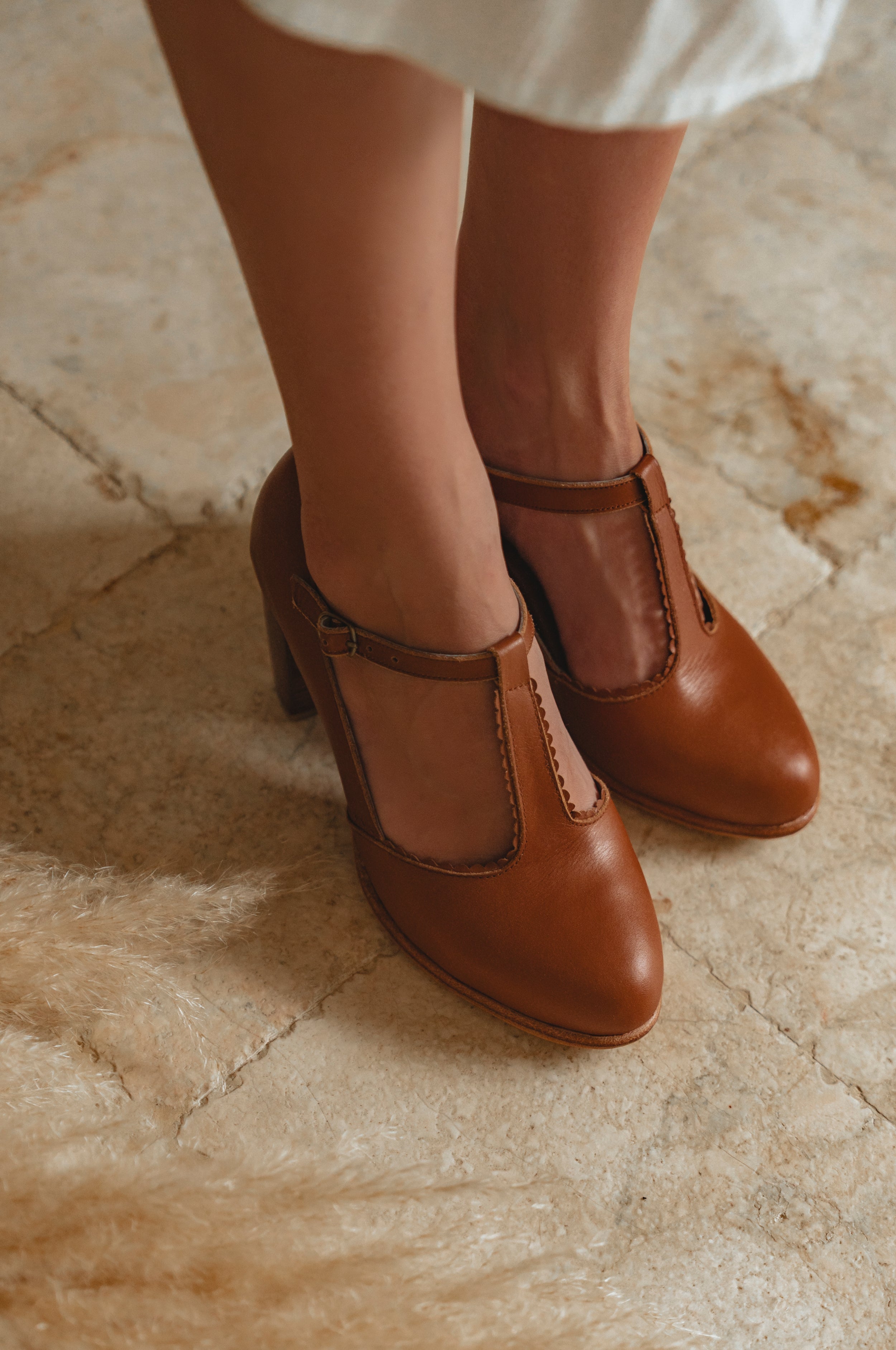 Dawn T-Strap Leather Heels