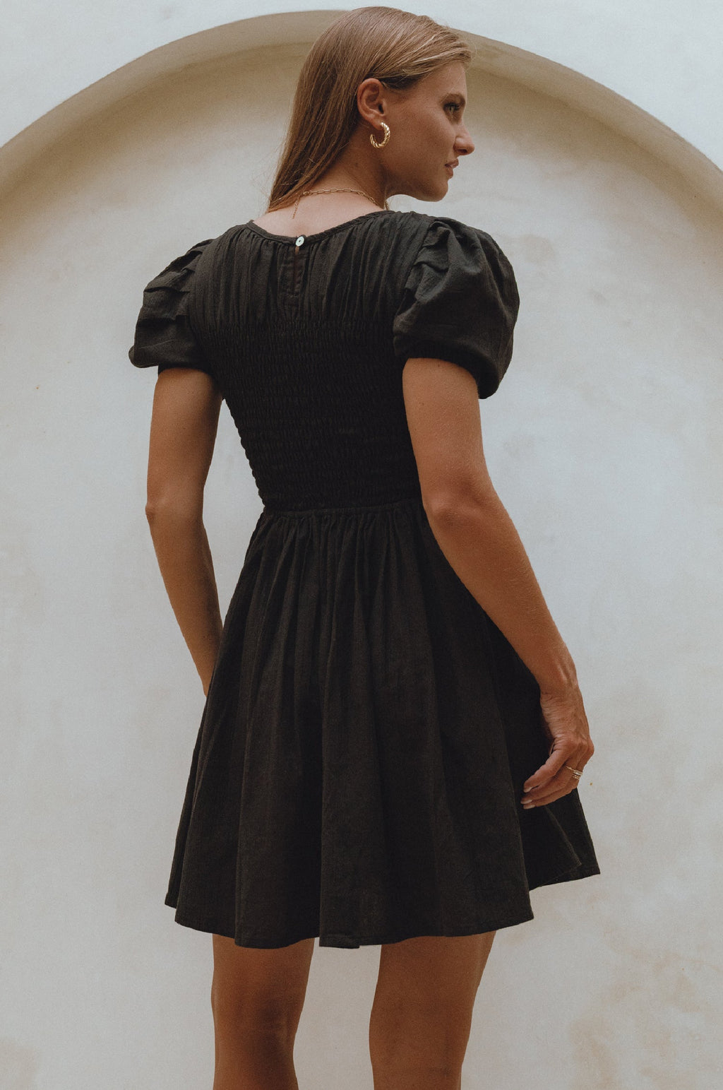 Elodie Smocked Linen Mini Dress