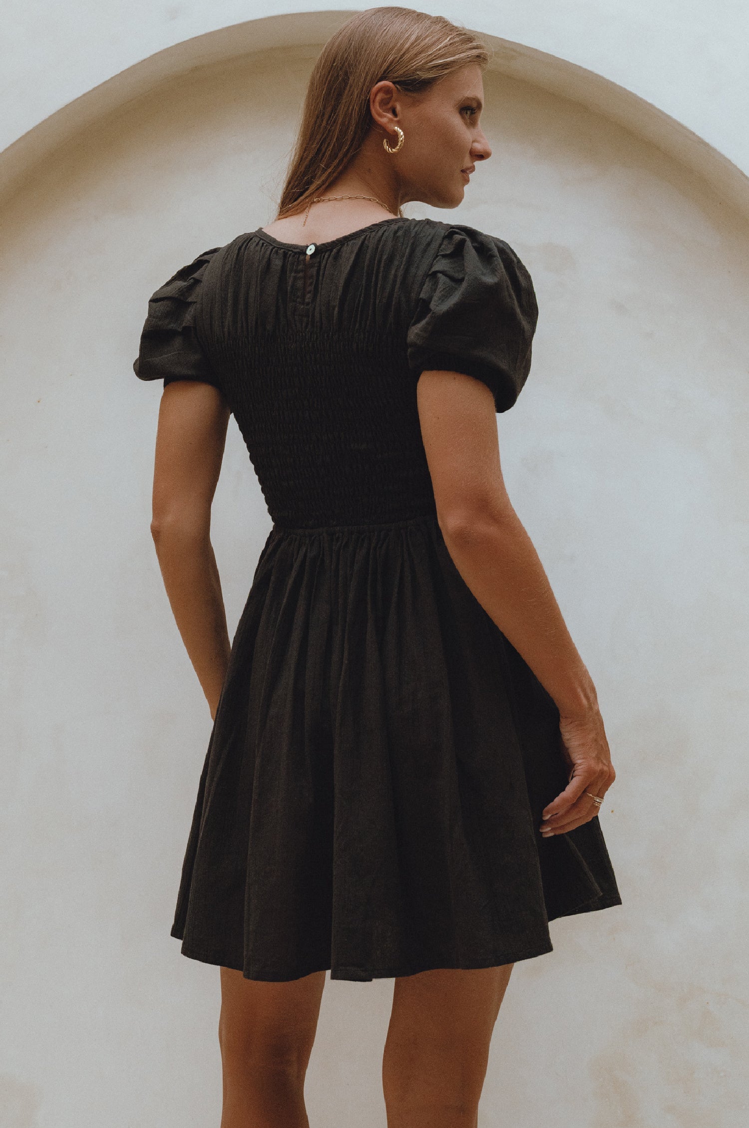 Elodie Smocked Linen Mini Dress