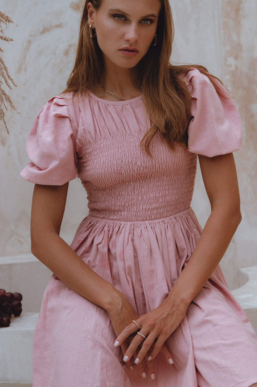 Elodie Smocked Linen Mini Dress
