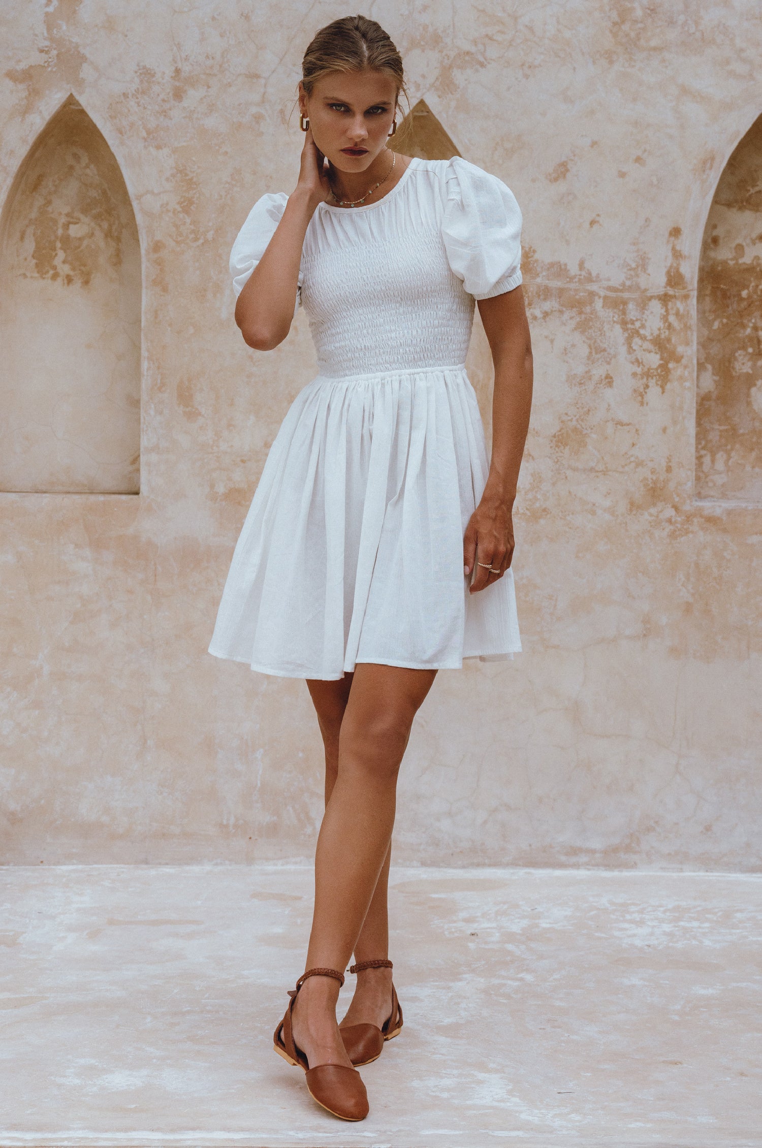 Elodie Smocked Linen Mini Dress