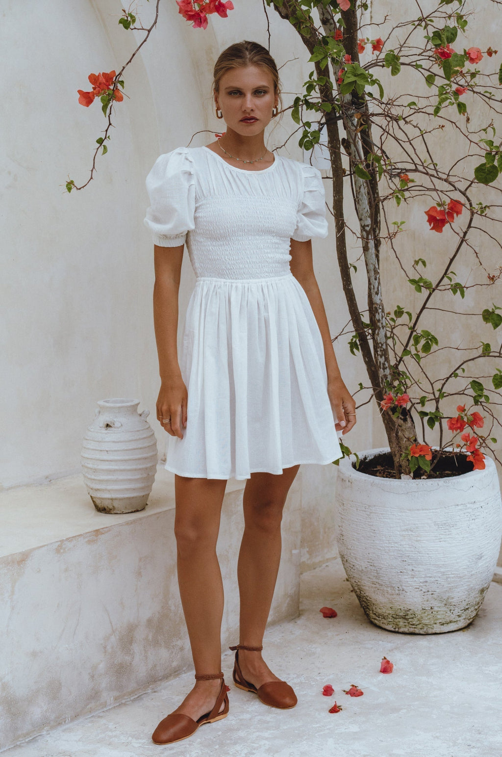 Elodie Smocked Linen Mini Dress