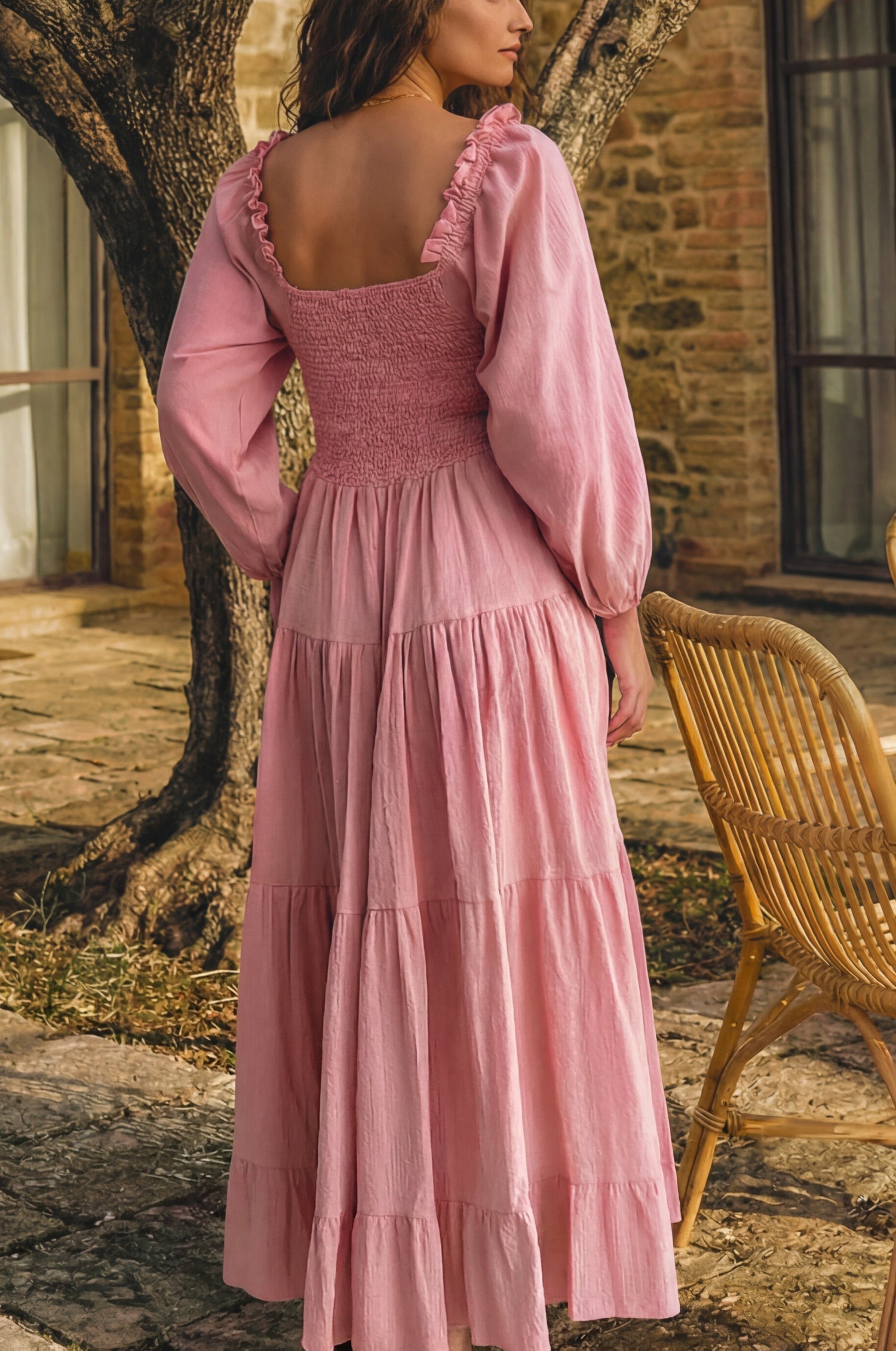 Evangeline Tiered Linen Midi Dress