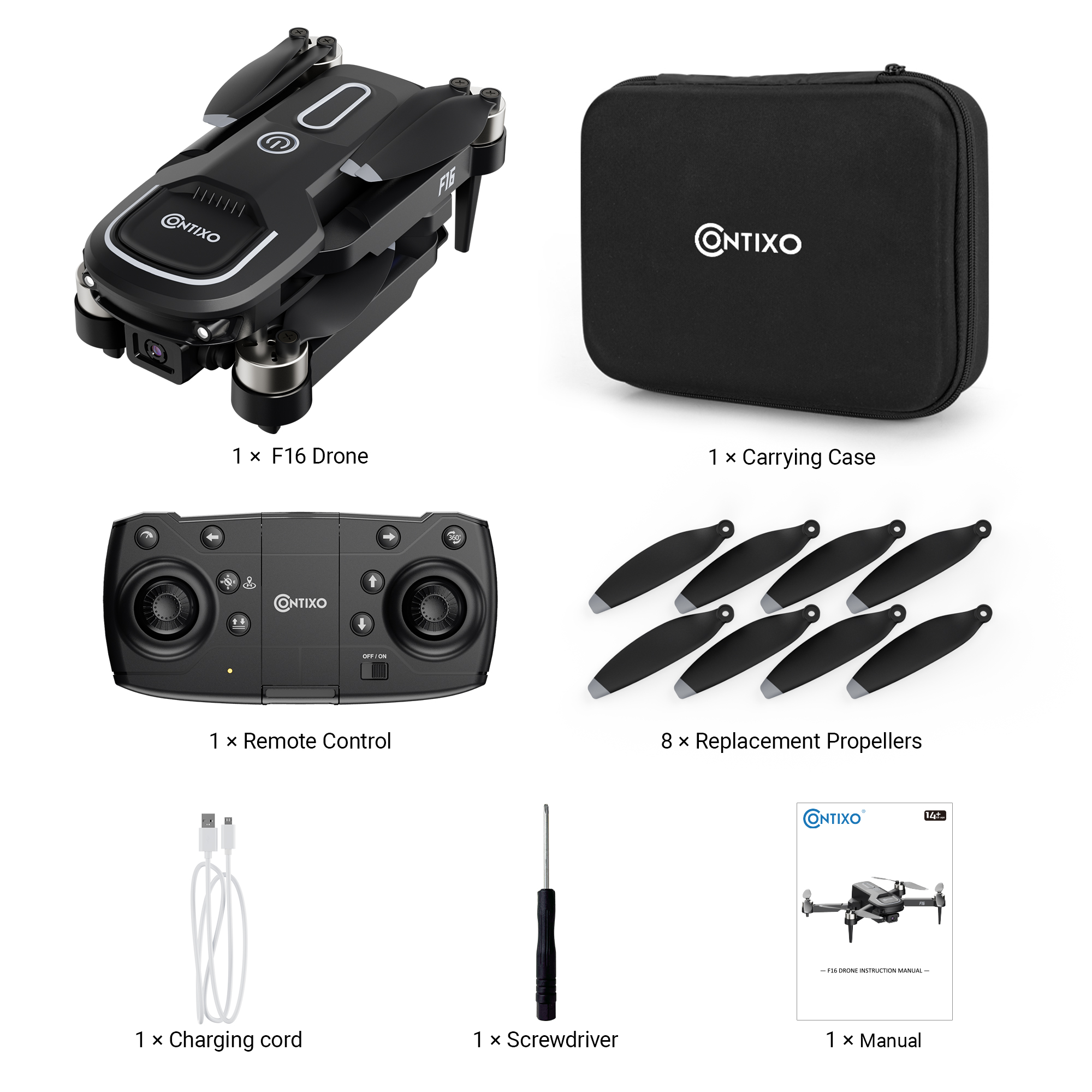 Contixo F16 Stunt Drone - 1080P HD Camera, Foldable Design, Wi-Fi FPV, 16-Min Flight - 2024 by Contixo