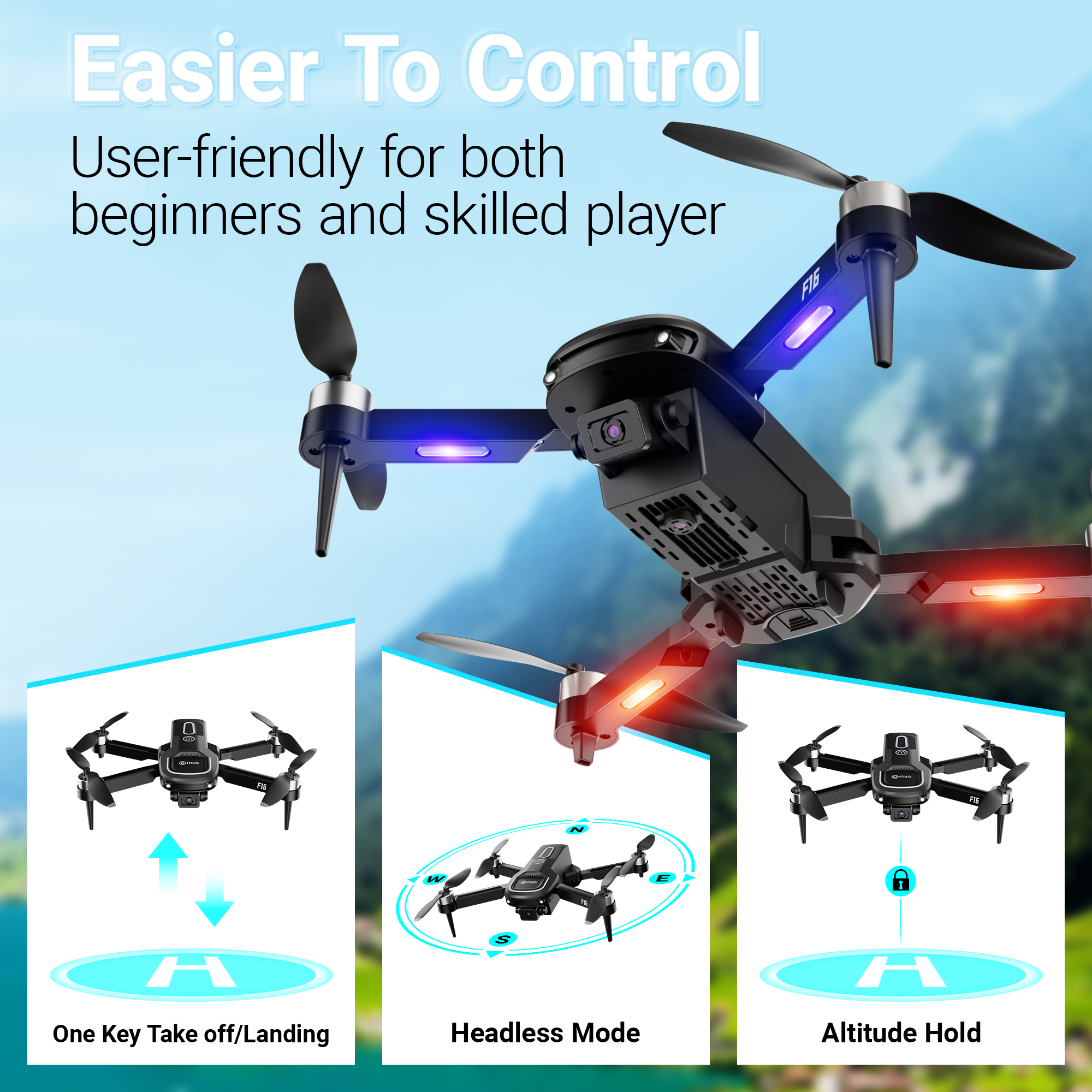 Contixo F16 Stunt Drone - 1080P HD Camera, Foldable Design, Wi-Fi FPV, 16-Min Flight - 2024 by Contixo