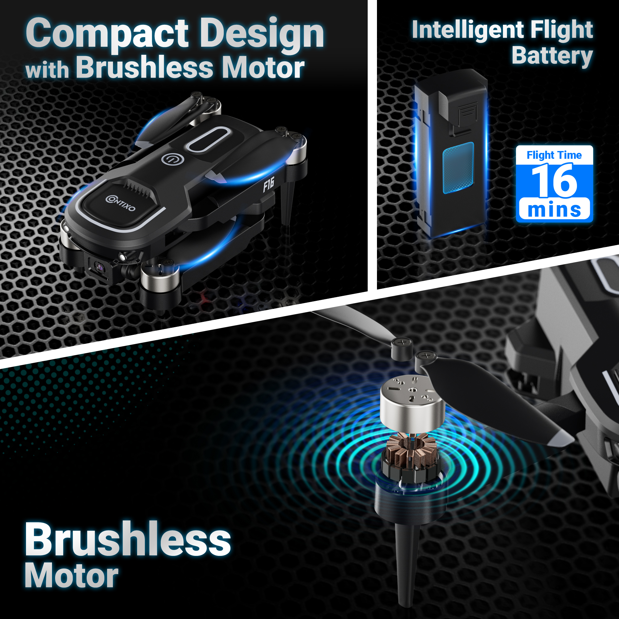 Contixo F16 Stunt Drone - 1080P HD Camera, Foldable Design, Wi-Fi FPV, 16-Min Flight - 2024 by Contixo