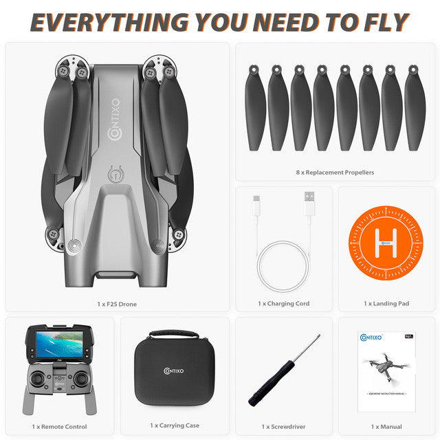 Contixo F25 Mini Drone - 1080p FHD Camera, GPS, 4.3- FPV Screen, Smart Flight Modes, Brushless Motors, Auto Return, FAA-Exempt, by Contixo
