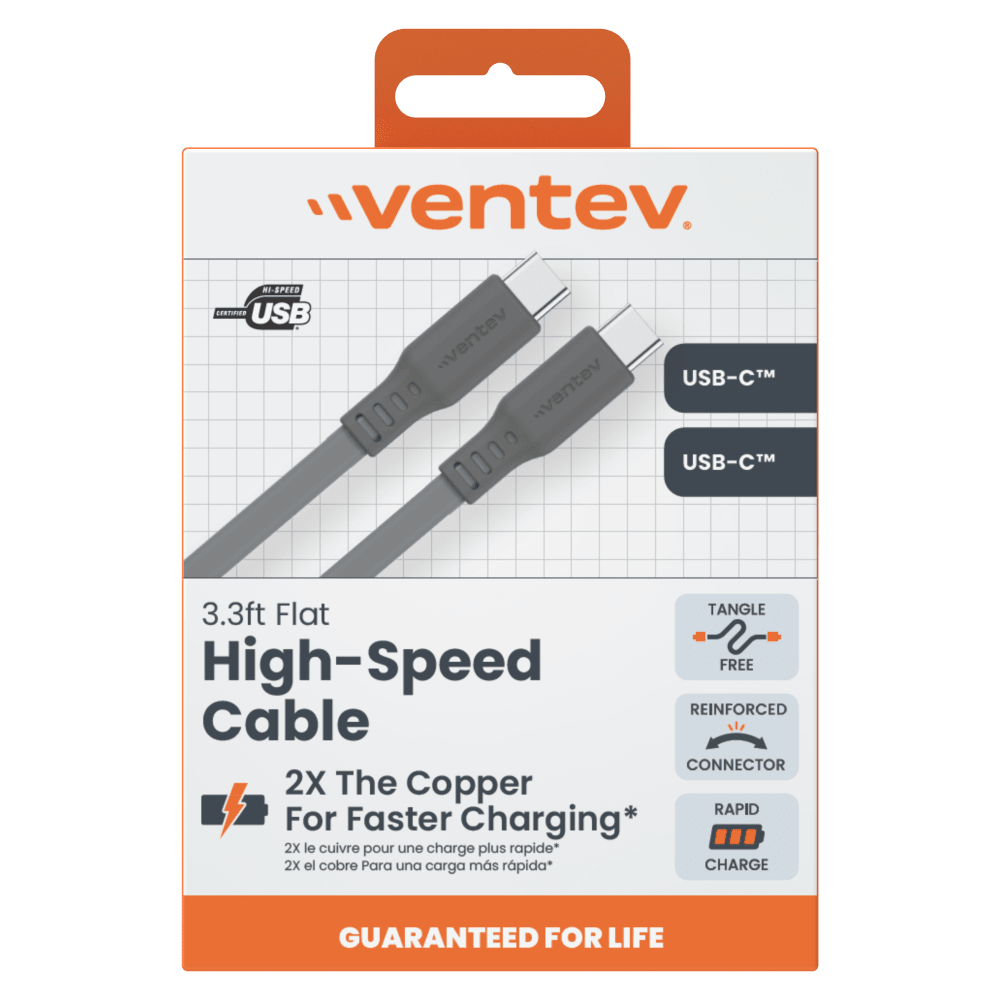 Ventev Flat USB-C to USB-C High Speed Tangle-Free 3 Foot Cable by Ventev