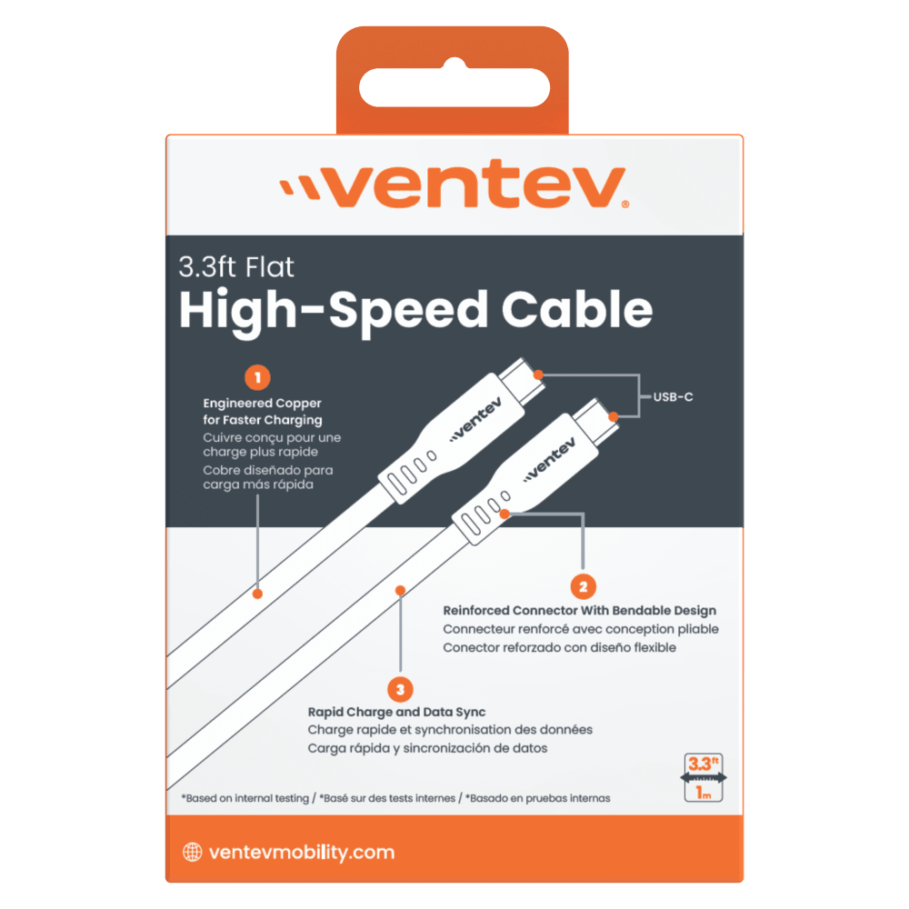 Ventev Flat USB-C to USB-C High Speed Tangle-Free 3 Foot Cable by Ventev