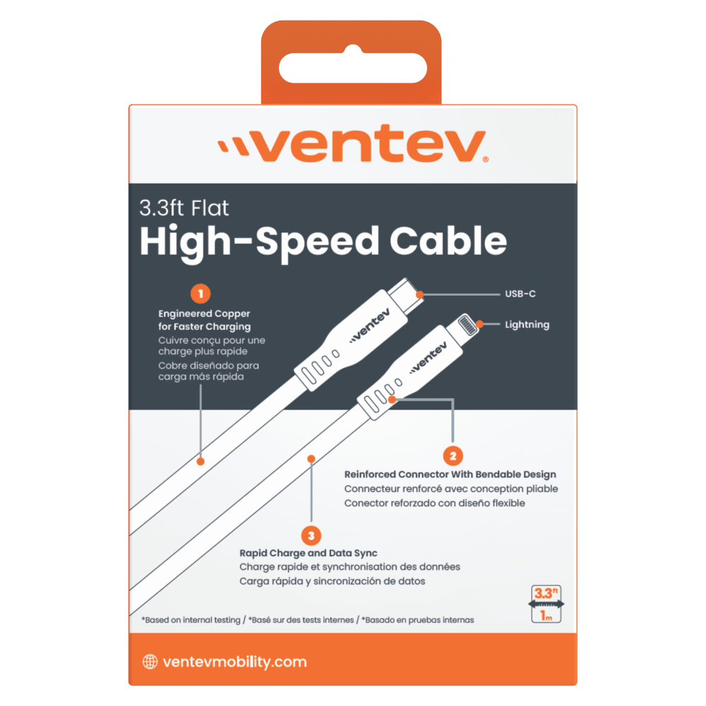 Ventev Flat USB-C to Apple Lightning High Speed Tangle-Free 3 Foot Cable by Ventev