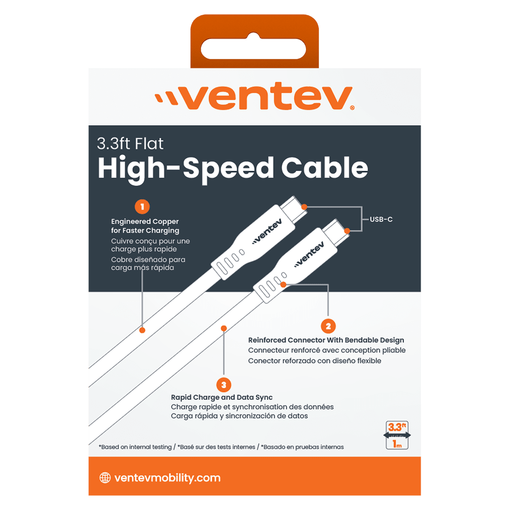 Ventev Flat USB-C to USB-C High Speed Tangle-Free 3 Foot Cable by Ventev