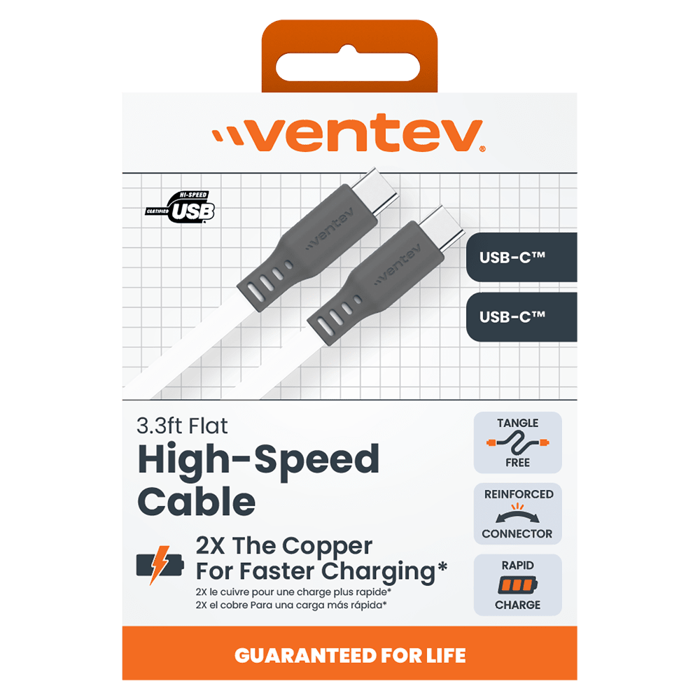 Ventev Flat USB-C to USB-C High Speed Tangle-Free 3 Foot Cable by Ventev