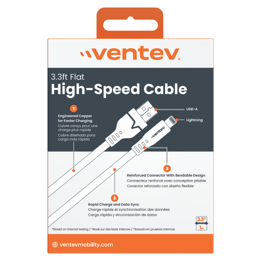 Ventev Flat USB-A to Apple Lightning High Speed Tangle-Free 3 Foot Cable by Ventev