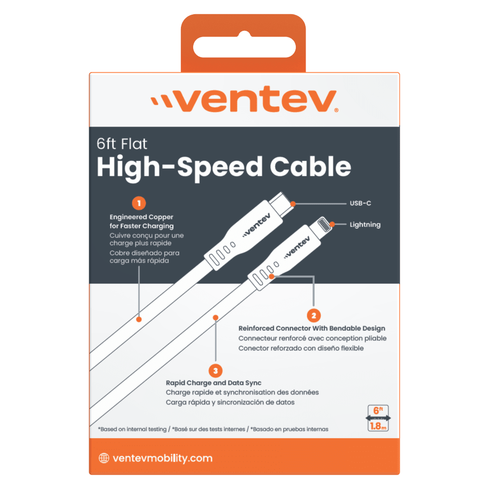 Ventev Flat USB-C to Apple Lightning High Speed Tangle-Free 6 Foot Cable by Ventev