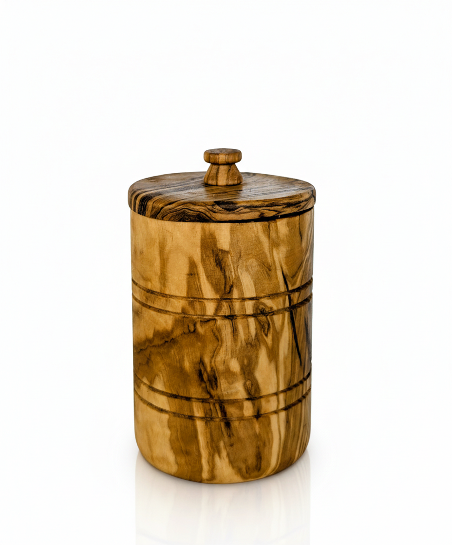 Olive Wood Spice Jar Salt Keeper W/Lid