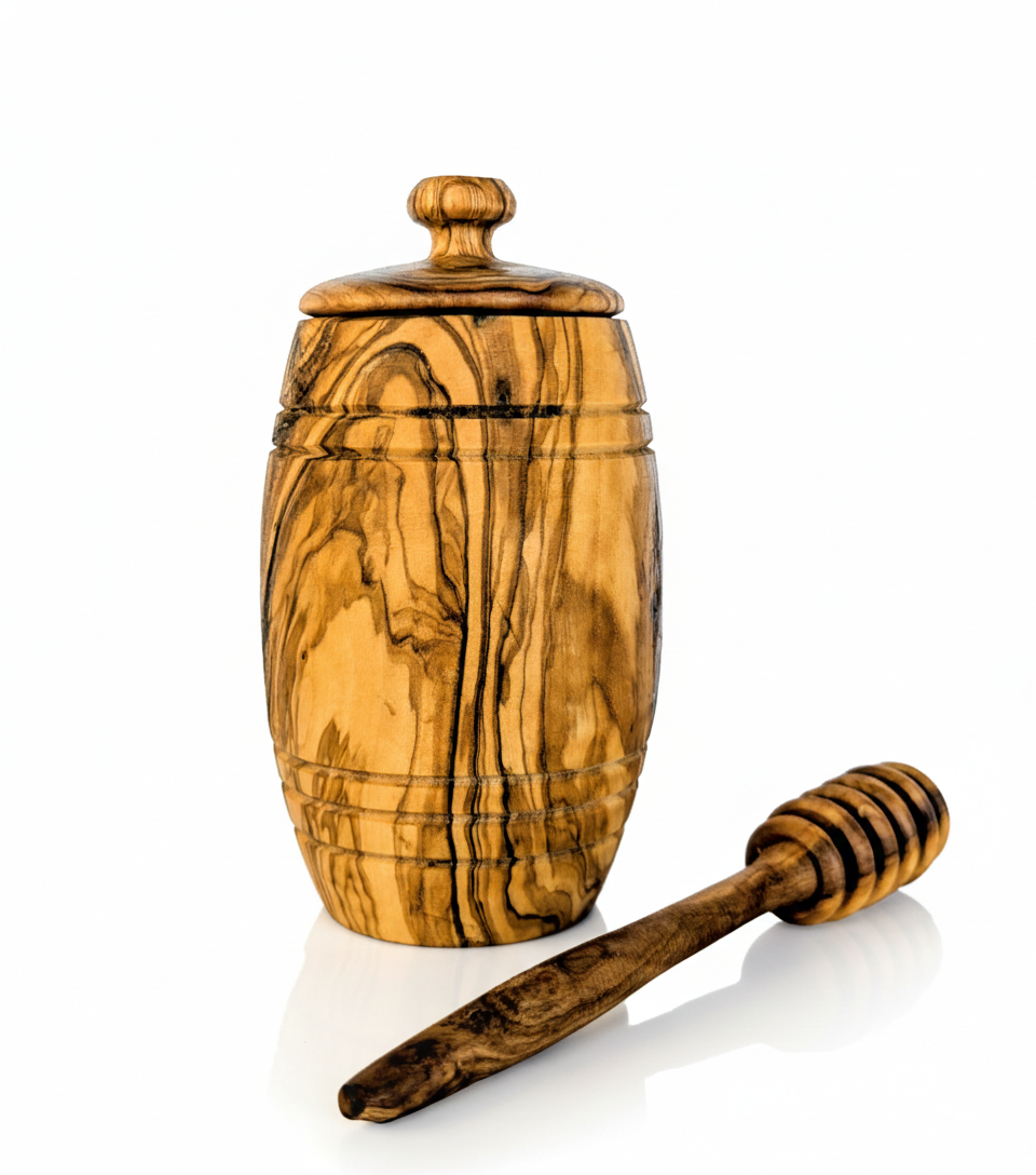 Olive Wood Honey Pot W/Honey Dipper