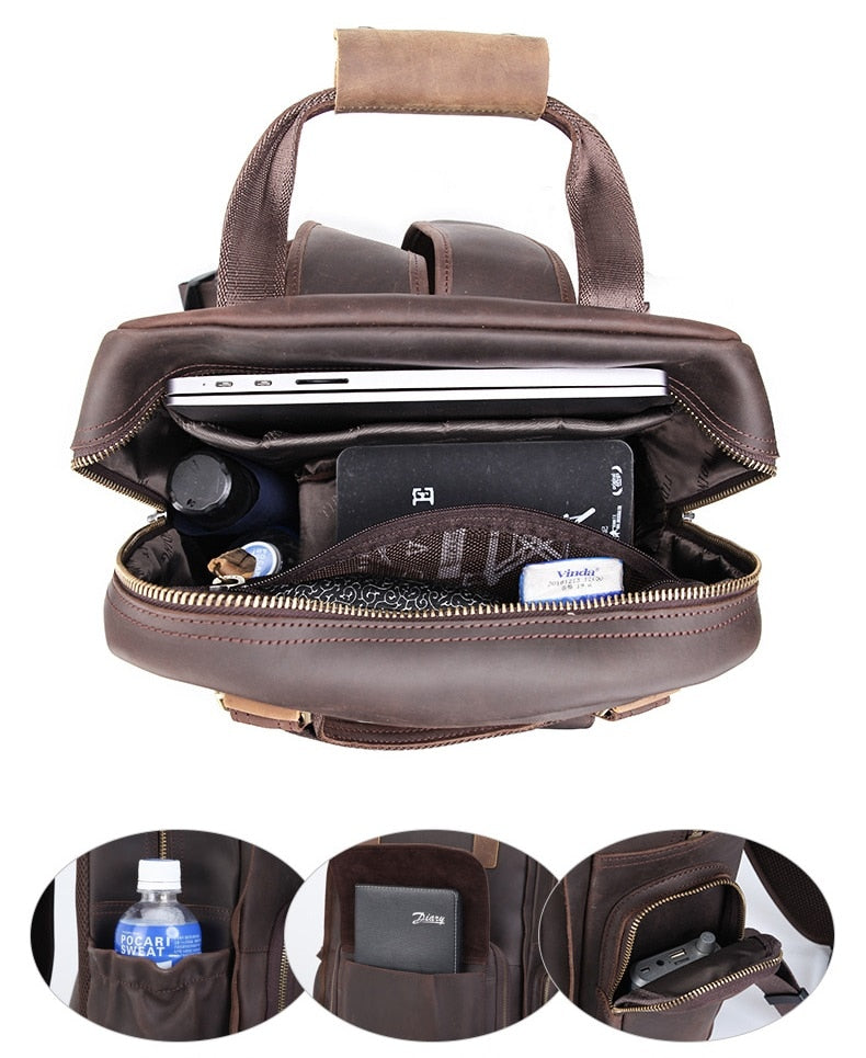 The Gaetano | Large Leather Backpack Camera Bag With Tripod Holder