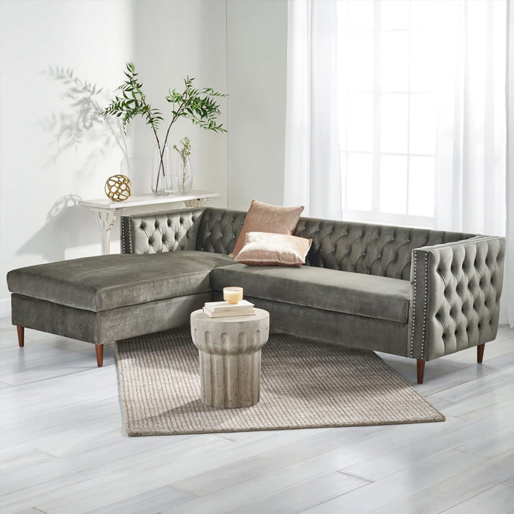 Tufted Velvet Sectional Storage Sofa With Chaise Lounge