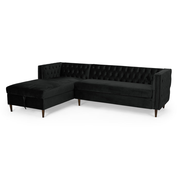 Tufted Velvet Sectional Storage Sofa With Chaise Lounge