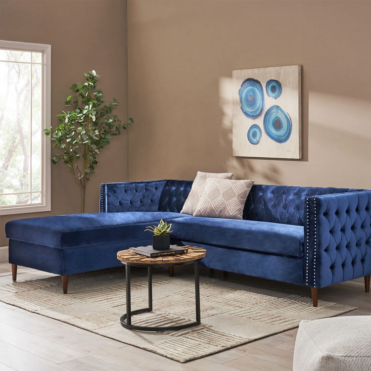 Tufted Velvet Sectional Storage Sofa With Chaise Lounge