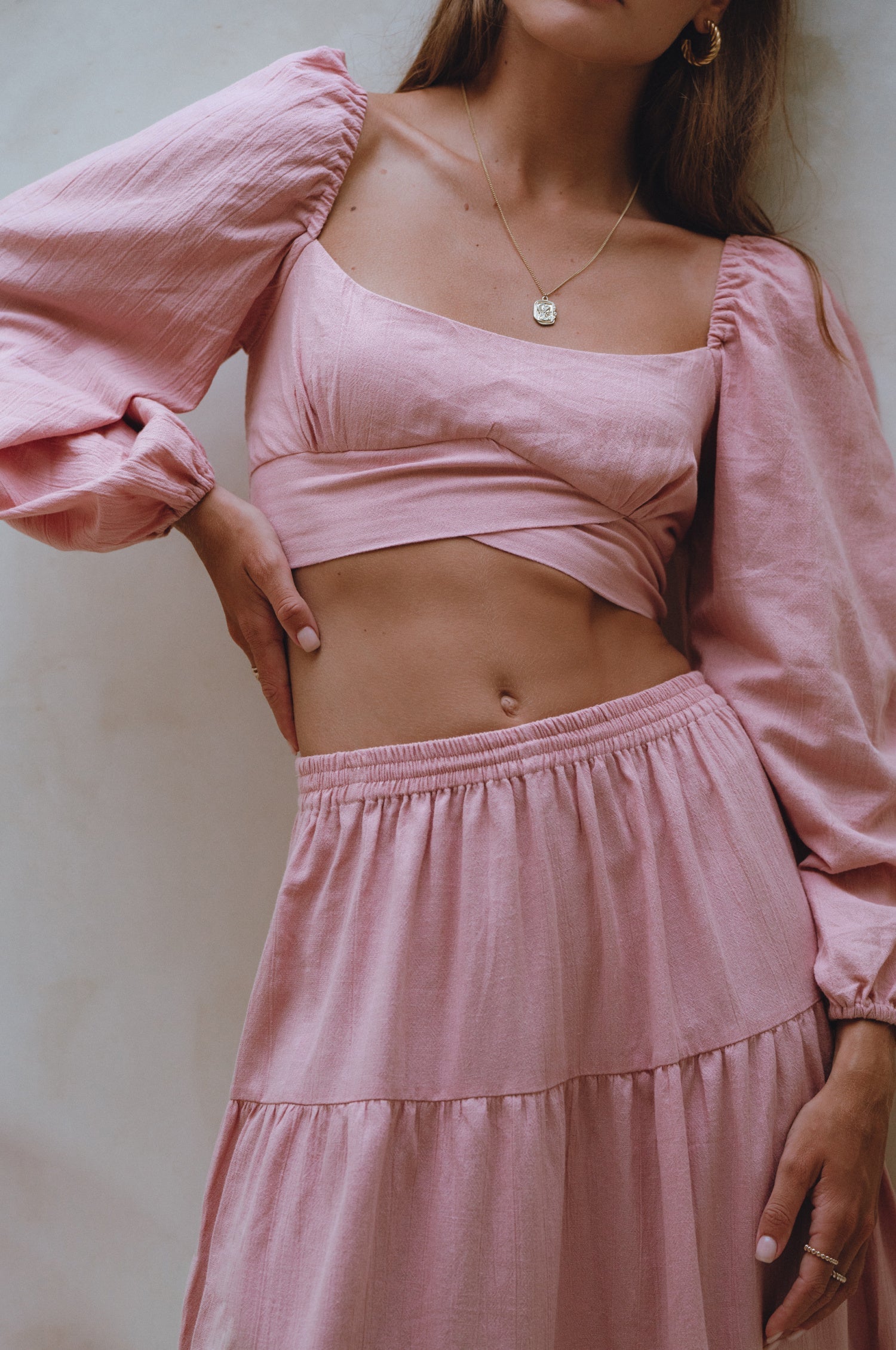 Helsa Long Sleeve Linen Top