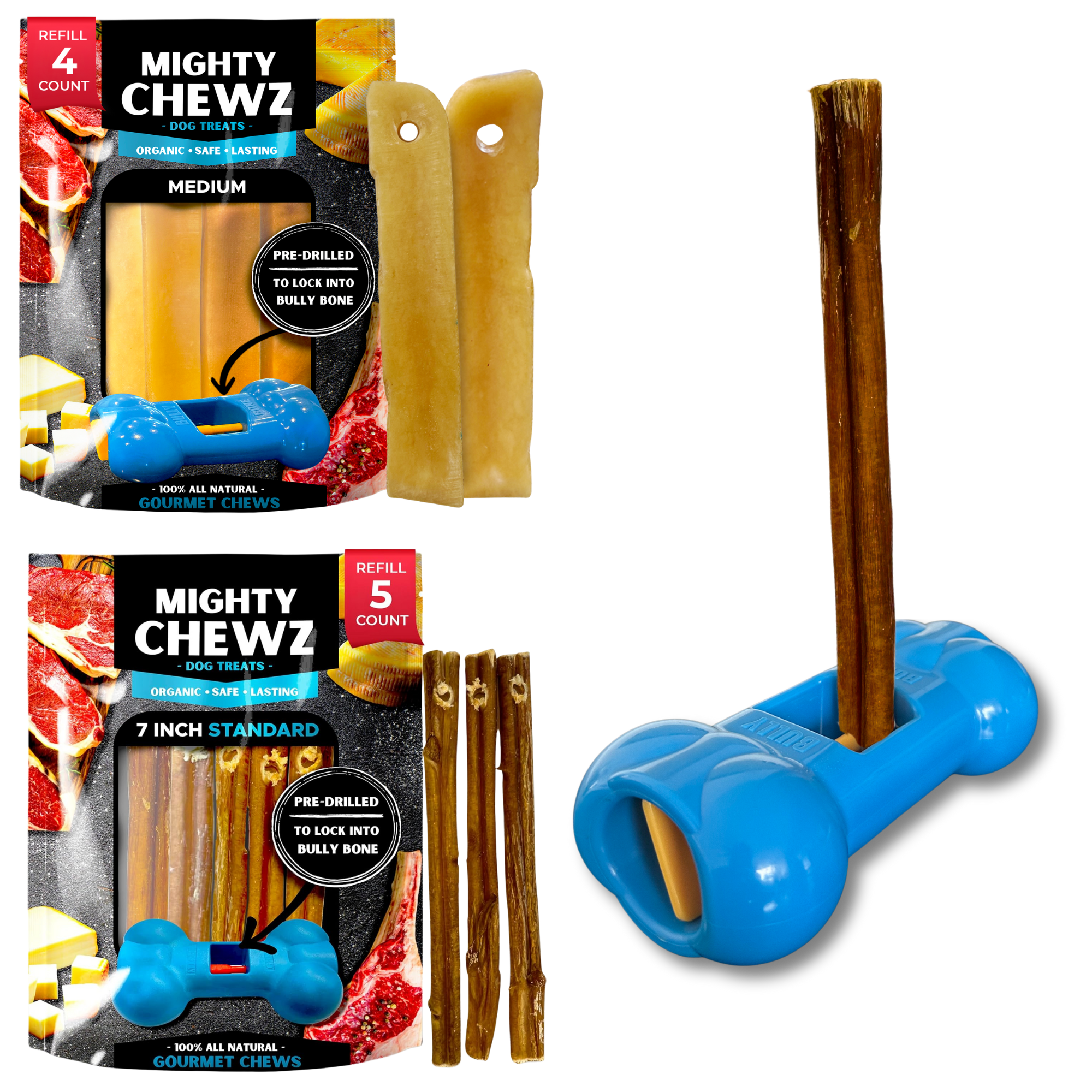 Medium Yak Cheese, Bully Stick and Bully Bone Pro Combo Pack by Mighty Chewz