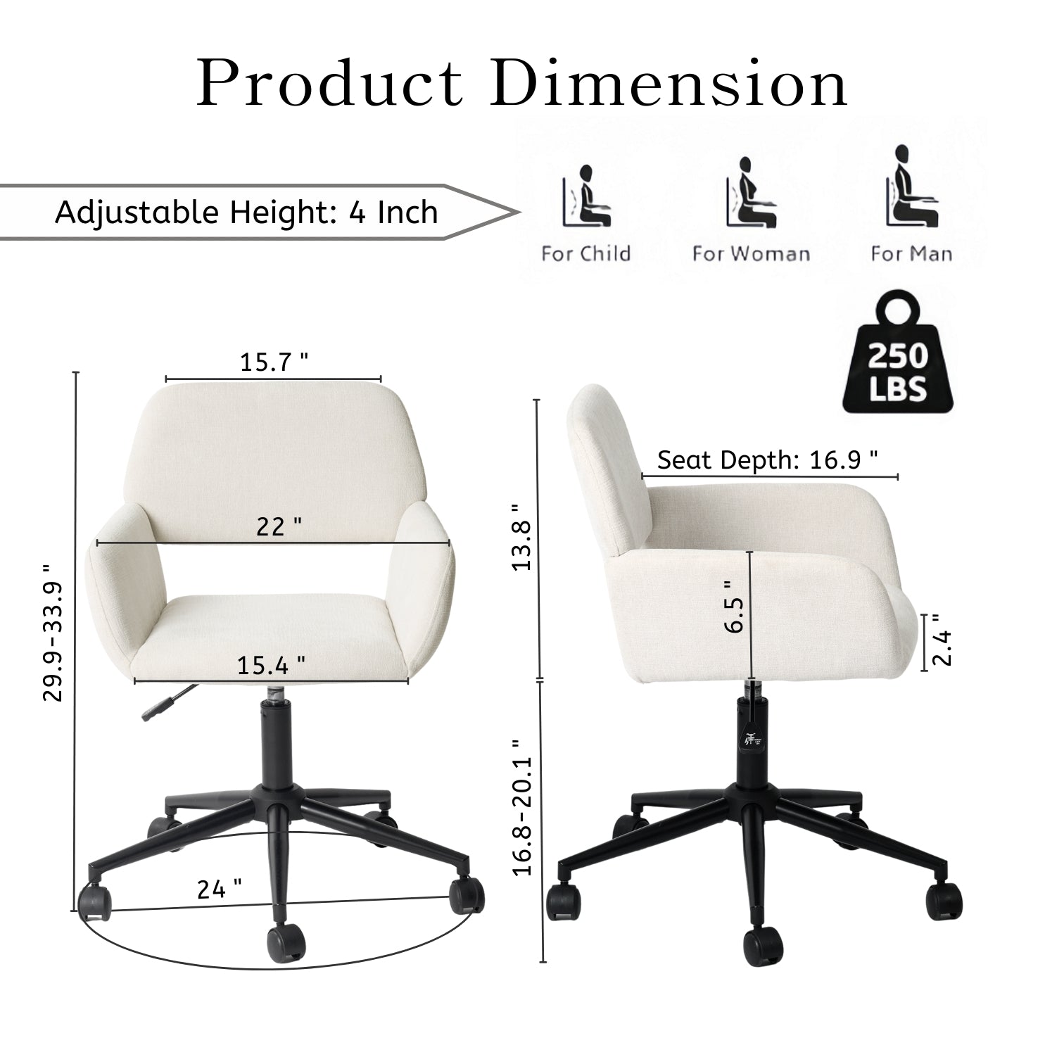 Adjustable Chenille Office Chair – Elegant Comfort for Every Workspace by 39F INC.