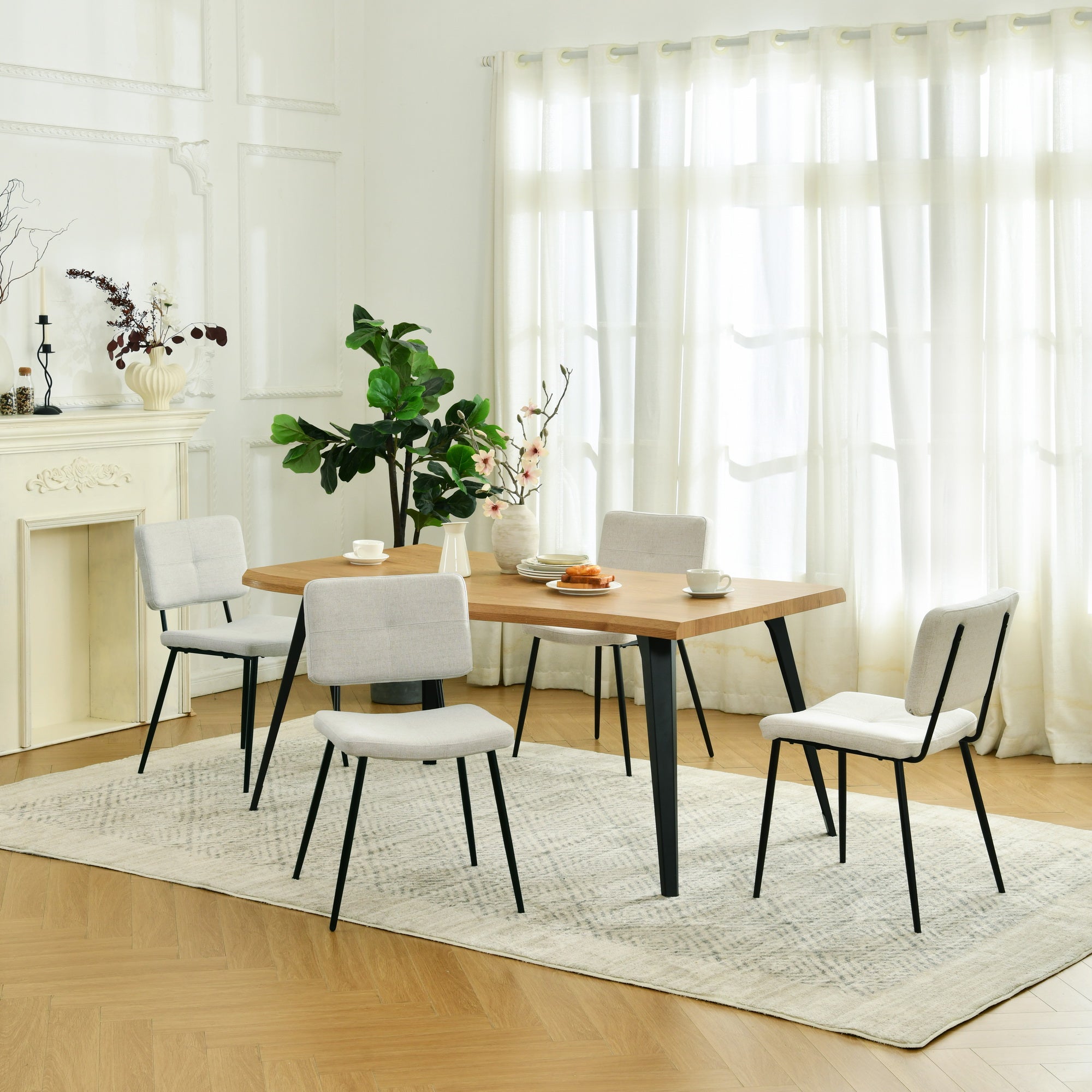 Modern 5-Piece Dining Set with Beige Upholstered Chairs by 39F INC.