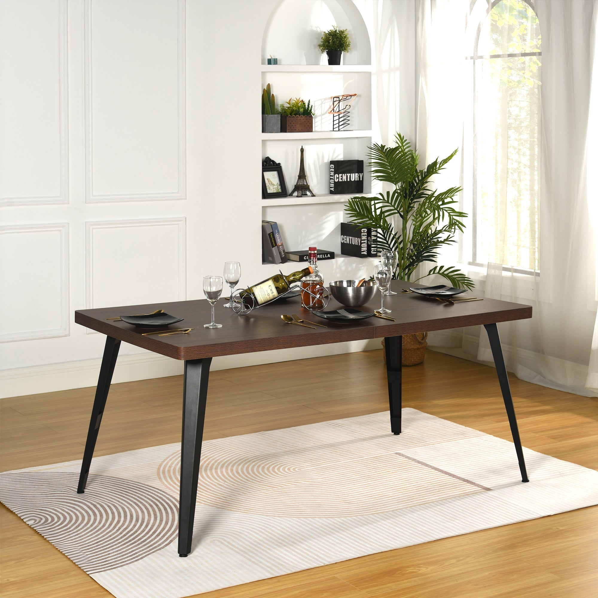 Modern 5-Piece Dining Set with Beige Upholstered Chairs by 39F INC.