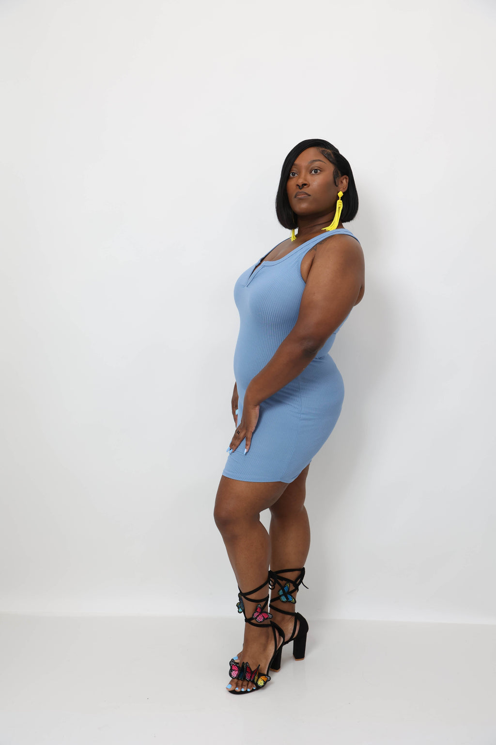 Ribbed Split Neck Tank Mini Dress by OyeraCharisma