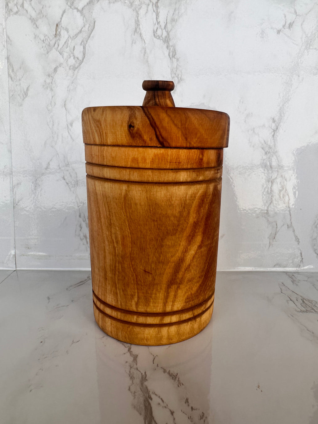 Olive Wood Spice Jar Salt Keeper W/Lid