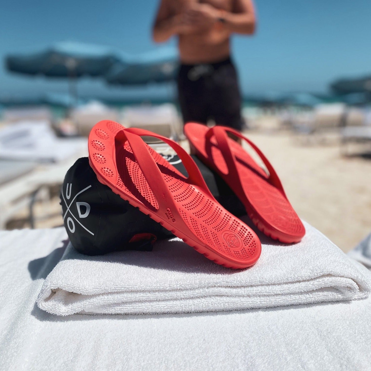 Fire Red Flip-Flops + Drybag by GUDO WORLD
