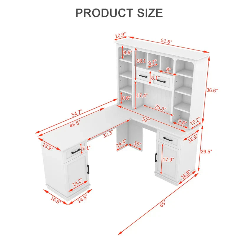 L-Shaped Computer Desk With 2 Cabinets and 2 Drawers