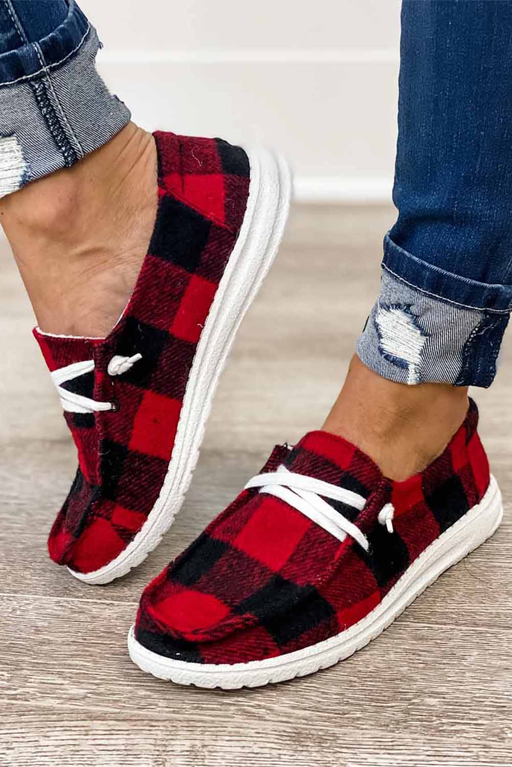 Kara Vintage Plaid Lace Up Flat Shoes - Threaded Pear