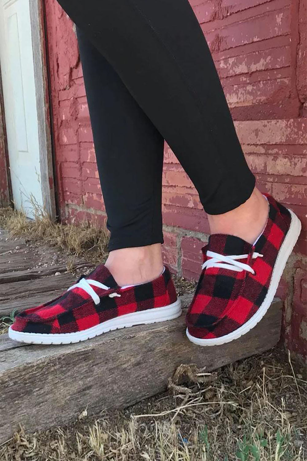 Kara Vintage Plaid Lace Up Flat Shoes - Threaded Pear