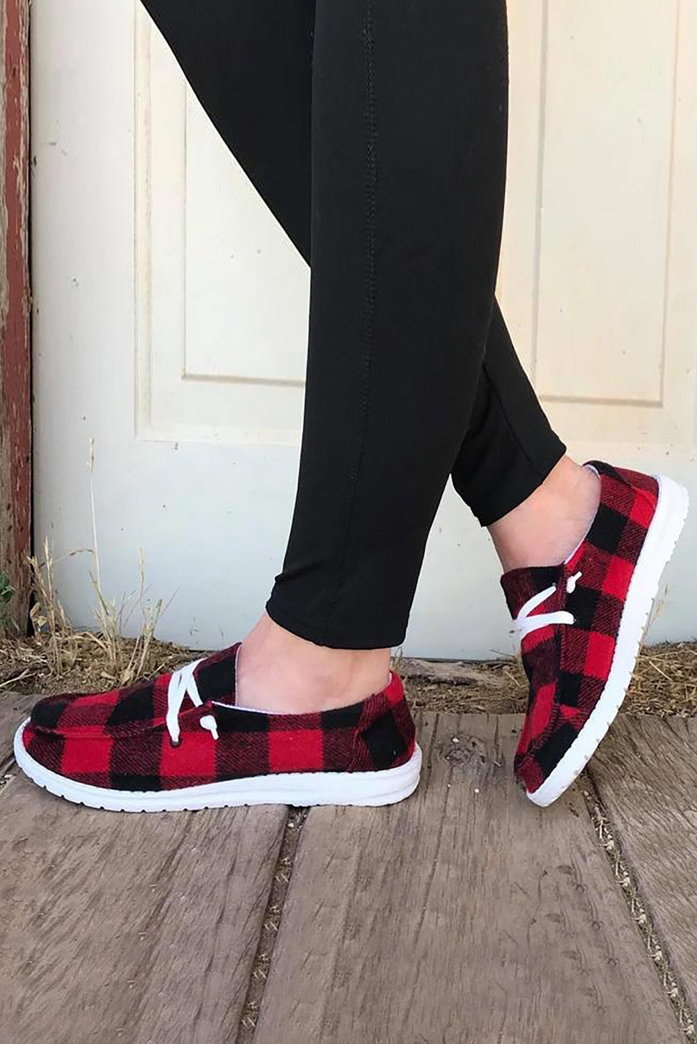 Kara Vintage Plaid Lace Up Flat Shoes - Threaded Pear