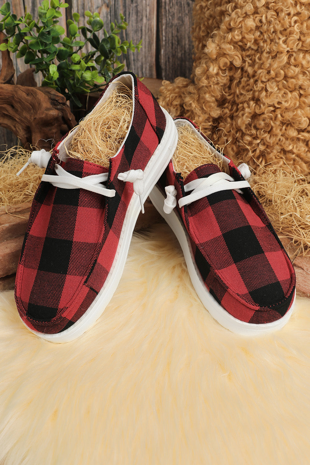 Kara Vintage Plaid Lace Up Flat Shoes - Threaded Pear