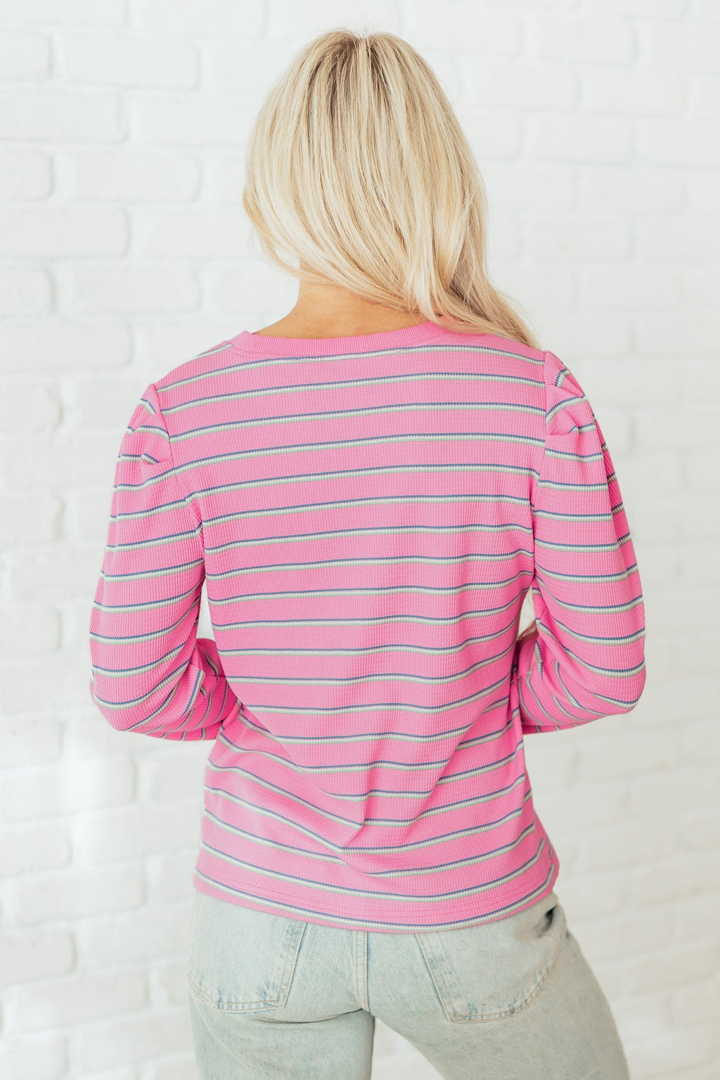 Giana Stripe Textured Knit Long Sleeve Top by Threaded Pear