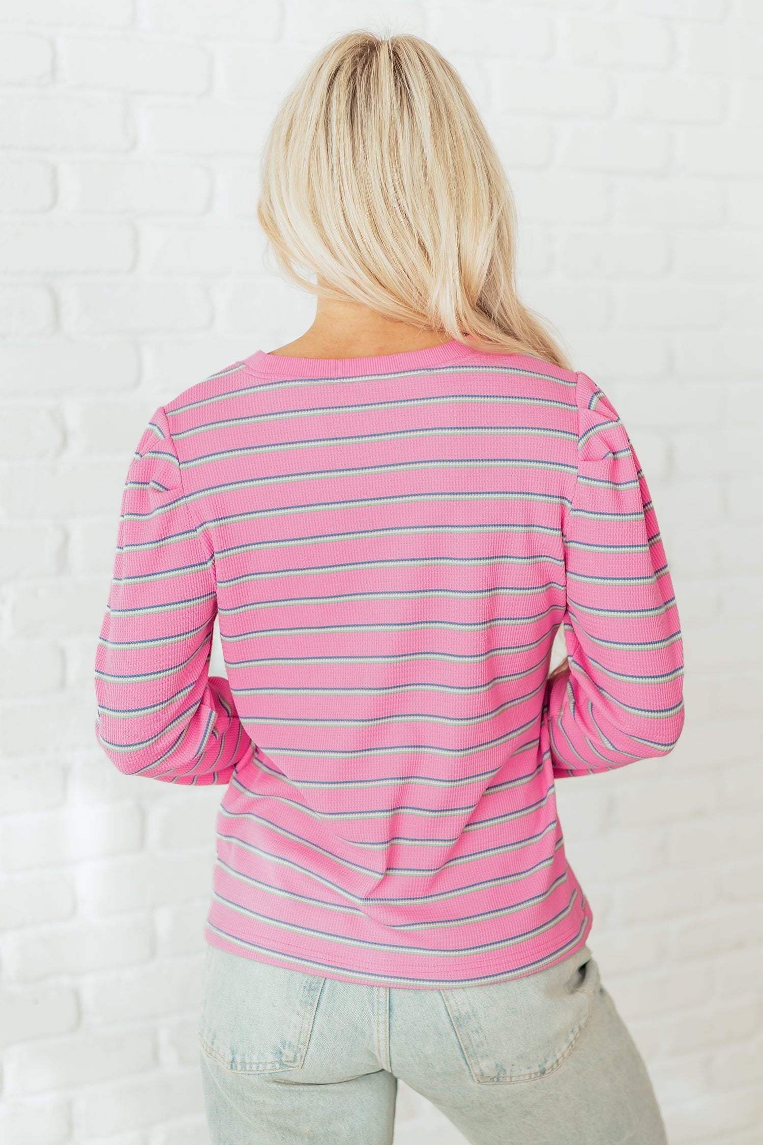 Giana Stripe Textured Knit Long Sleeve Top by Threaded Pear
