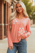 Emery Floral Patchwork V Neck Long Sleeve Top - Threaded Pear